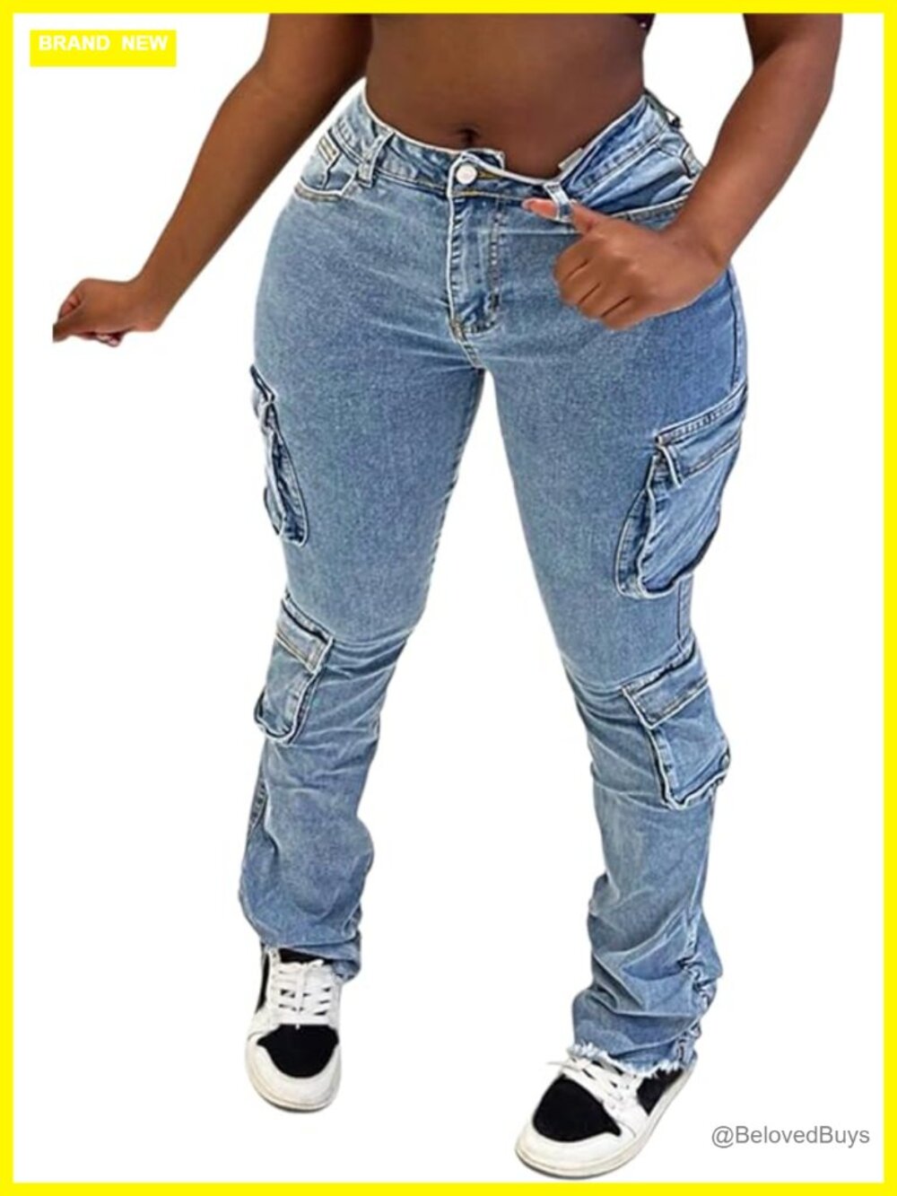 Slim Fit Skinny Cargo Jeans with Flap Pockets Streetwear Tapered